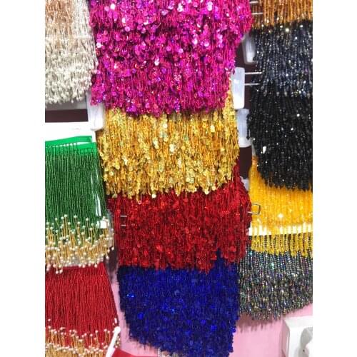 FZD 6 Yards Handmade beaded fringe trimming for dance costume, haute couture dress trimming beading fringe