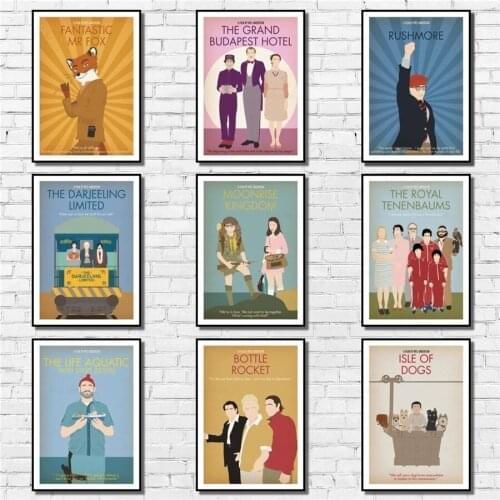 Wes Anderson Movie Poster Whitepaper Cartoon Movie Art Canvas Painting Abstract Print Wall Sticker for Coffee House Bar Decor