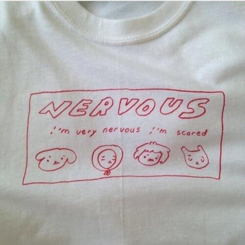 Kuakuayu-JBH Nervous Drawing Cute Graphic Tee Unisex Tumblr Fashion Quotes T-Shirt Summer Casual White Shirt Tops