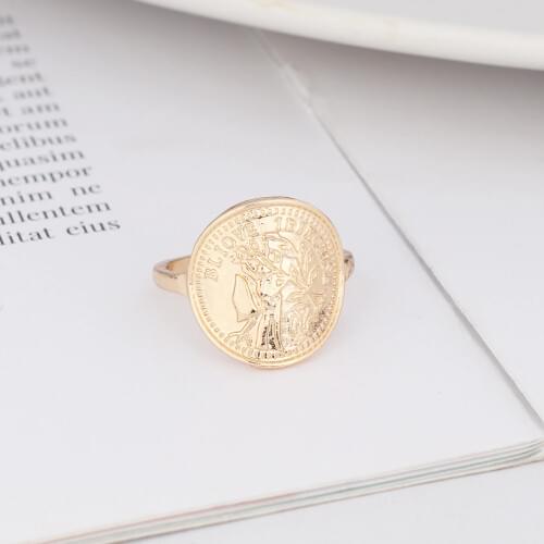 Coin Shape Alloy Frame Rings Fashion Inner Dia 1.7cm Gold Color Ring Brincos Pendientes Jewelry for Women