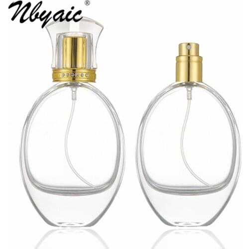 Nbyaic 50pcs Perfume sub-bottle 50ml gold oval glass perfume bottle with tiled lid replacement spray empty bottle