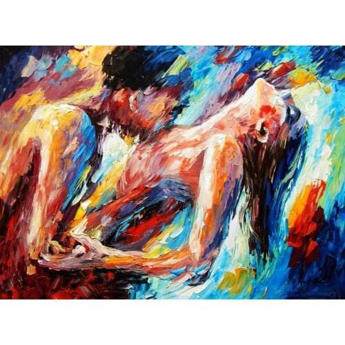 NEW Sexy Painting Naked Woman and Man Abstract Body Art Graffiti Oil Painting Canvas Print for Bedroom Hotel Wall 2021