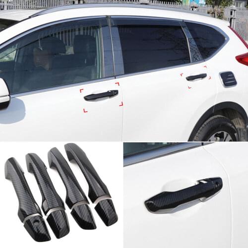 Fit For Honda C-RV 2017 4Pcs Carbon Fiber Color ABS Exterior Door Side Handles Cover Trim Protector Accessories Car Styling