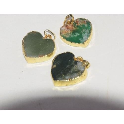 Natural green chrysoprase heart pendant for women 2020 raw gold plating stone point amulet healing gem jewelry making lovely