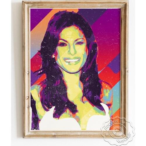 Actress Eva Mendes Star Poster, Beautiful Smile Long Hair Woman Art Prints, Sexy Model Abstract Portrait Wall Picture Home Decor