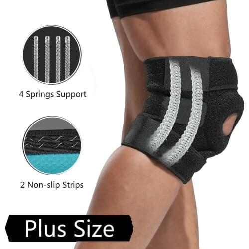 2PCS Plus Size Knee Brace Support Adjustable Hole Patella 4 Springs Joint Knee Pads Protector Sport Basketball Volleyball Safety