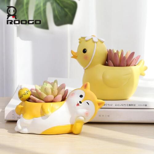 Roogo Succulent Bonsai The Little Lazy Life Animal Shape Polyresin Pots Indoor Desktop Decor Original Design Flower Pot