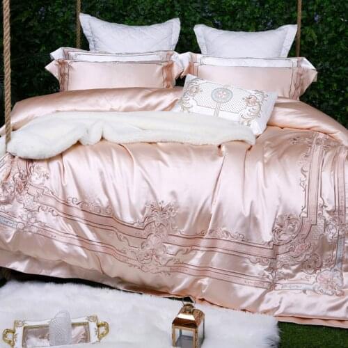 Luxury Embroidery Pink 100S Egyptian cotton Wedding Bedding sets Queen King Royal Duvet cover Bed sheet set Pillowcase 4pcs