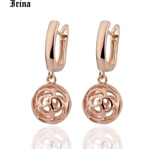 Hollow Ball 585 Rose Gold Color Long Dangle Earrings Women Girl Fashion Wedding Party Fine Trendy European and American Jewelry