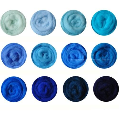 50g Blue series Merino Felting Wool Roving Wool Fibre For Needle Felting Weaving Wool Fiber For DIY Needle Felting