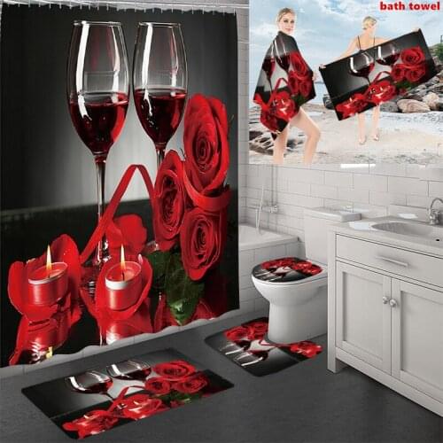 Bathroom Shower Curtain Set Print Soft Bath Towel Non-Slip Rugs Mat Toilet Cover Sport Swim Camping Yoga Blanket Beach Towel