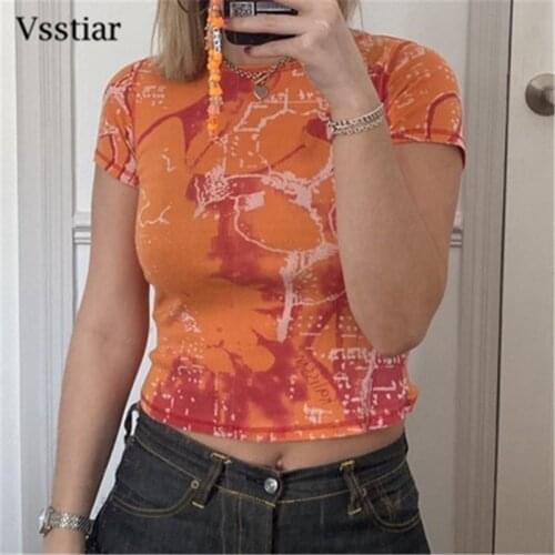 Vsstiar Tie Dye T-Shirt Y2K Summer Short Sleeve Portrait Vintage Tees Shirts Fashion Streetwear Graphic Print Casual Top Women
