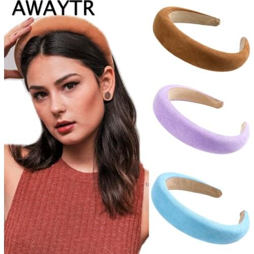 AWAYTR Candy Color Suede Padded Headband for Women Sponge Hairband Fashion Ladies Hair Loop Retro Headwear Hair Accessories
