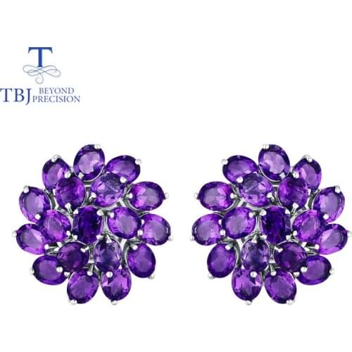 Natural gemstone amethyst good clasp earring with 925 sterling silver jewelry simple classic elegant design for women fine gift