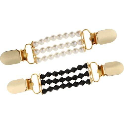 2 Pack Pearl Cardigan Shrug Sweater Pin Clips Shirt Collar Cinch Clasp Brooch for Women