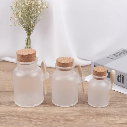 1PCS Empty 100g 200g 300g Powder Plastic Bottle Bath Salt Jar with Wood Cork & Wooden Spoon Hot
