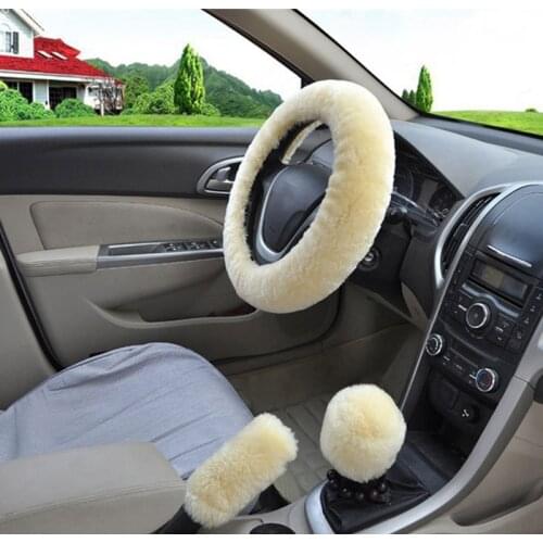 3pcs/set Universal Steering-wheel Plush Car Steering Wheel Covers Winter Faux fur Hand Brake & Gear Cover Set Car Accessories
