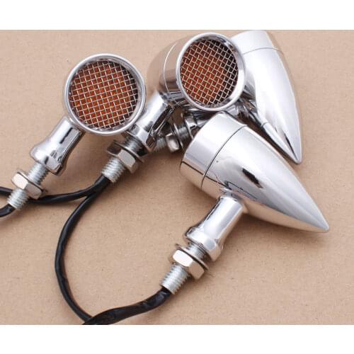 4Pcs Motorcycle Grid Retro Chrome Aluminum Turn Signal Light Indicators LED Brake Light 10mm Universal for Triumph Honda Yamaha