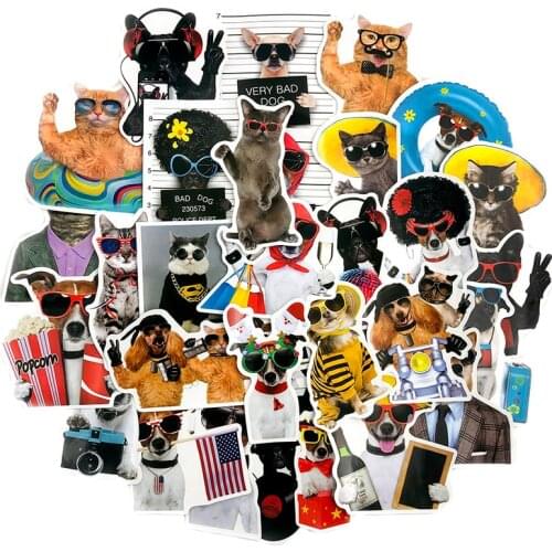 50Pcs Funny Cat Dog Cute Pet Animal Stickers For Refrigerator Laptop Scooter Guitar Suitcase Waterproof PVC Graffiti Sticker