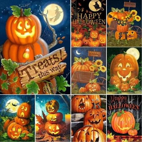 5D DIY Diamond Painting Pumpkin Halloween Gift Cross Stitch Kit Full Drill Embroidery Cartoon Mosaic Art Picture of Rhinestones
