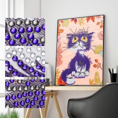 3D Partial Diamond Painting Animal Lovely Cat 5D DIY Special Shaped Purple Cat Diamond Embroidery Animal Diamond Mosaic Decor