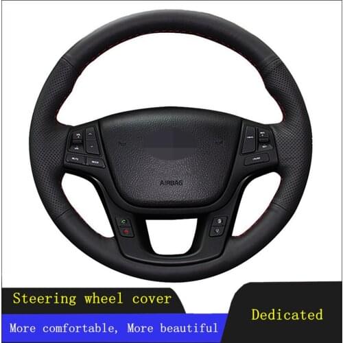 DIY Car Products Car Accessories Steering Wheel Cover Black Hand-stitched Non-slip Artificial Leather For Kia Sorento 2009-2014