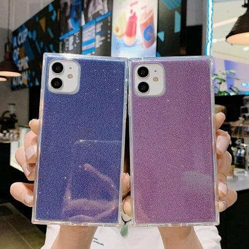 Glitter Square Straight Side Silicone Case for IPhone 11 12 Pro Max X XR XS Max 7 8 Plus 12Pro 10 Soft Cover Coque Shining Funda