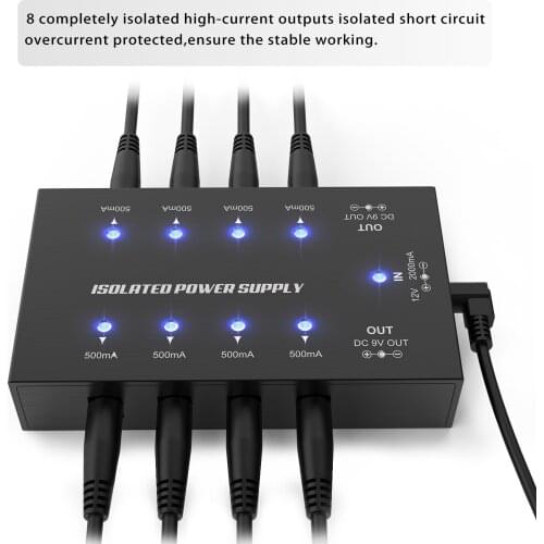 Ammoon Compact Size Guitar Effect Power Supply 8 Isolated DC Outputs for 9V/18V Guitar Effects