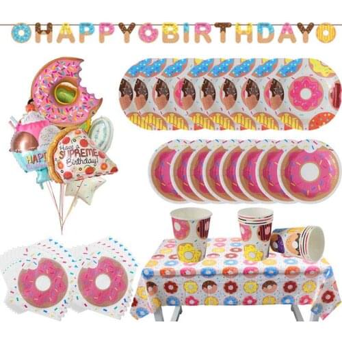 Ice Cream Party Paper Cups Plate Napkins Donut Grow Up Party Decoration Candy Balloons First Birthday Girl Boy Party Supplies