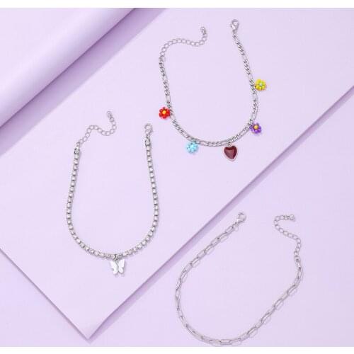Korean Fashion Three Layered Multicolour Love Heart Flower Butterfly Pendant Necklace for Women Metal Chain Necklace Accessories