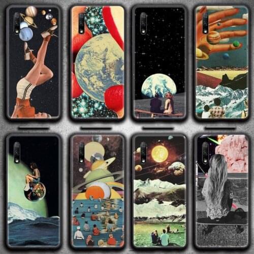 Funny Space Moon Astronaut Phone Case for Huawei Honor 30 20 10 9 8 8x 8c v30 Lite view 7A pro