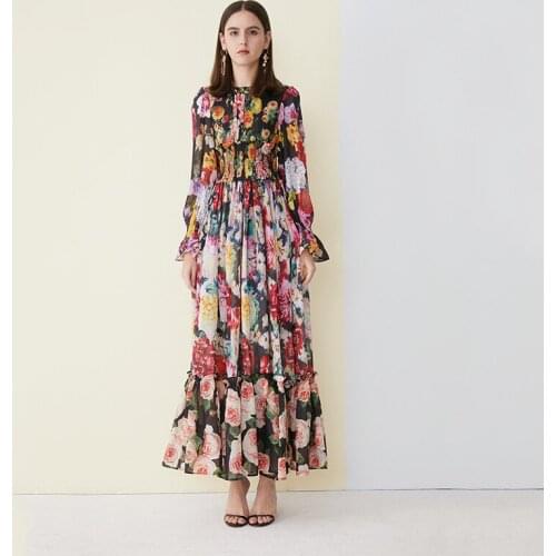 Black pink floral cross border maxi bohemian dress women robe 20 summer long casual beach sexy slim dresses plus size
