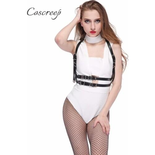 Coscreepy Womens belt gothic leather 100% handmade harness for body 2017 fashion Womens belts with special metal