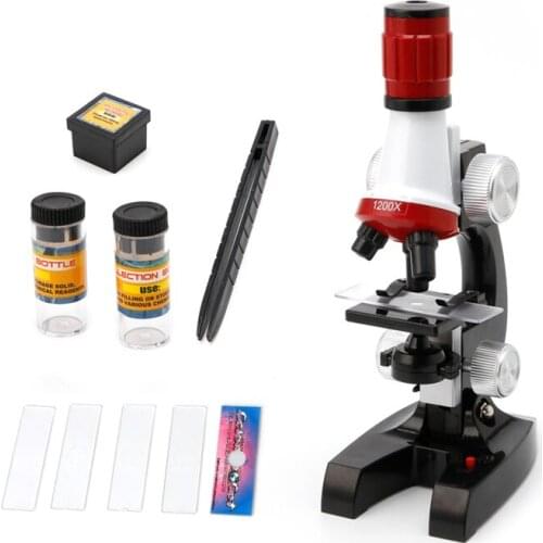 Kids Child Educational Microscope Kit Science Lab School LED Magnifying 100-1200X Lens With Tweezers