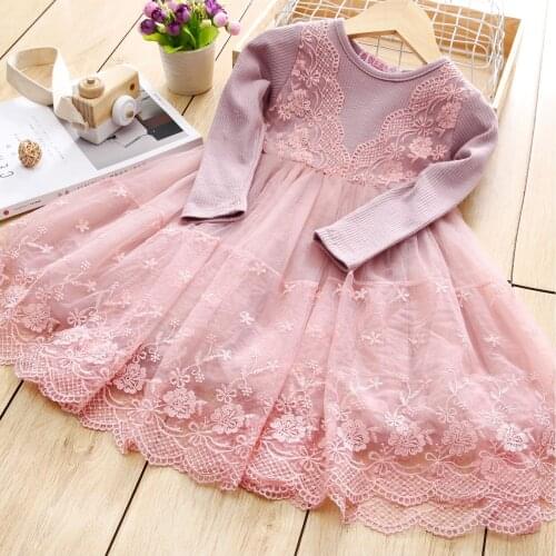 27KIDS Dress Autumn Princess Mesh Long Sleeve Girls Kids Clothes Children Lace Clothing Korean Style Casual Dresses