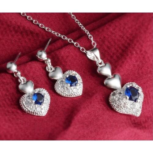 Gem crystal Heart-shaped zircon jewelry plating Sets for Women pendants Necklace earring Alloy colorCZ Luxury Ms. girl Wedding