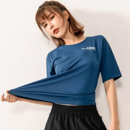 Summer Printed Round Neck Sports Short Sleeved T-shirt Women Loose Casual Breathable Workout Top Running Fitness Yoga Clothes 51