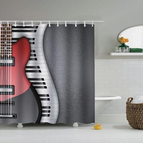 Dafield Guitar Shower Curtain Popstar Party Instrument Music Notes Musical With Hooks