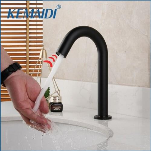 KEMAIDI Matte Black Hand Touch Tap Automatic Inflated Sensor Faucet Crane Deck Mounted Bathroom Basin Sink Faucet Hot & Cold