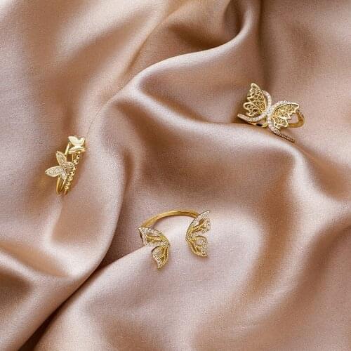 Butterfly Rings, Gold Butterfly Rings, Double Layer Butterfly Ring, Stackable Ring, Adjustable Rings, Cluster Ring, Dainty Ring