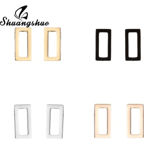 Shuangshuo Stainless Steel Hollow Square Stud Earrings Classic Geometric Earring for Women Party Everyday Jewelry Bijoux Femme
