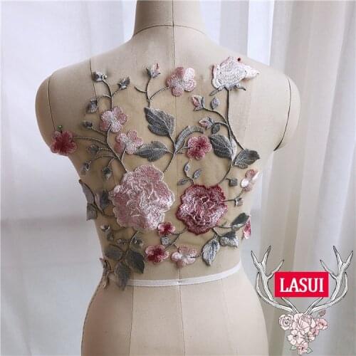 LASUI beautiful 1 piece exquisite multicolor organza flower embroidery Lace applique DIY evening dress lace accessories 0345