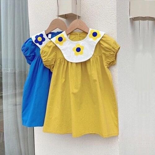 Girls summer Dress solid color loose dresses 1-6 years cotton O Neck Casual Childrens dress short sleeve dress for kids