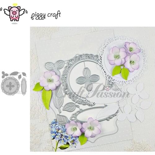 Piggy Craft metal cutting dies cut die mold Flowers leaves round frame Scrapbook paper craft knife mould blade punch stencil