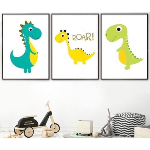 Cartoon Cute Baby Dinosaur Kids Bedroom Wall Art Canvas Painting Posters And Prints For Kids Room Boy Girl Pictures Unframed