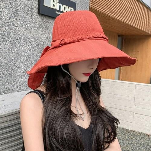 Fashion Summer Women Outdoor Sunscreen Sunshade Bow Sweet Casual Elegant Wild Beach Sun Hat Visor Cap Flat-Topped Big Brim Hat