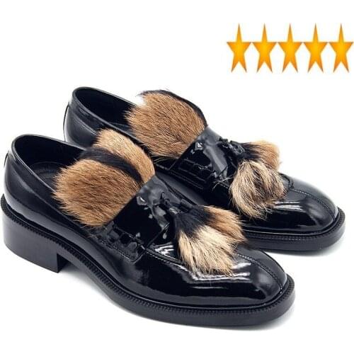Men High Quality Dress European Genuine Leather Luxury Fur Increase Mens Social Shoes Black Slip On Footwear Man 3.5-10T