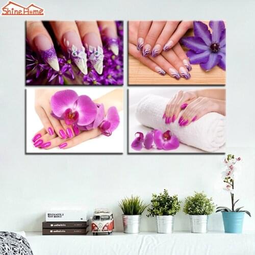 ShineHome-4pcs Wall Painting Art Canvas Printed Makeup Nail Yoga Spa Body Salon Massage Colourful Bright Picture Posters Prints