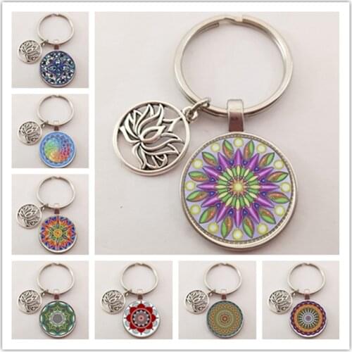 New mandala flower of life keychain classic budddhist sacred geometry women key chain holder for car bag