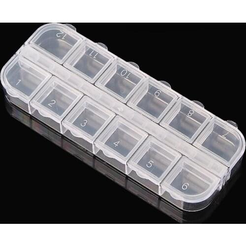 Wholesale Excellent 12 cell Nail case Empty Plastic nail beads Box Rhinestones Divided Plastics Storage 600pcs/lot free shipping